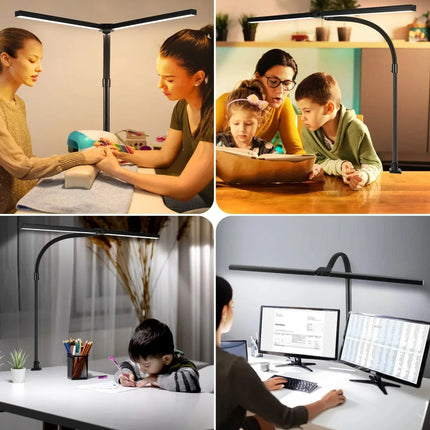 LED Desk Lamp Double/Single Head Architect Desk Lamps Office Eye-Caring Desk Light Stepless Dimmable Adjustable Gooseneck Lamp by zapcart