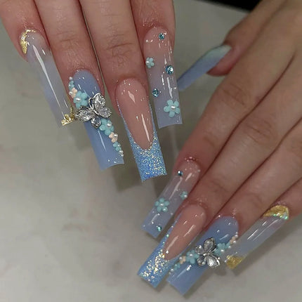 Extra Long Press On Nails Glue Included Bear Bow For Women by zapcart