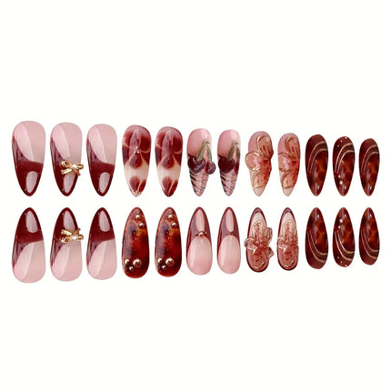YADORNOS 24Pcs Press On Nails Almond Brown Tips Cherry Spicy by zapcart