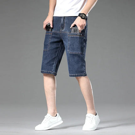 AHUDNUCN Summer Multi Pocket Denim Shorts For Men Straight by zapcart