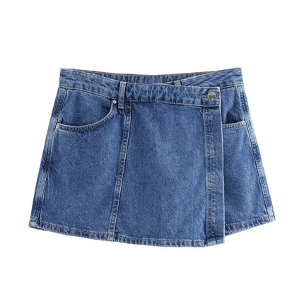 TRAF Blue Denim Shirt Cropped Short Sleeve Women Y2K Trendy by zapcart