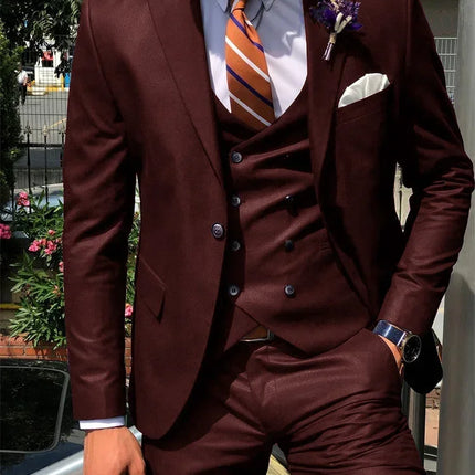 CN Jiangsu Dark Blue 3 Piece Slim Fit Suit For Men Groom by zapcart