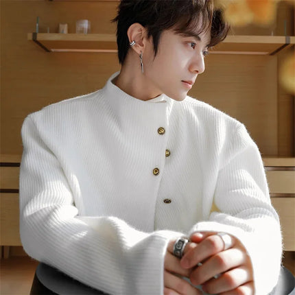 Mens Half Turtleneck Button Knit Sweater Korean Fashion by zapcart