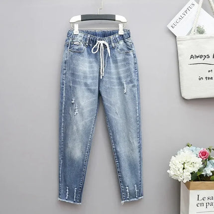 Plus Size Jeans For Women Elastic High Waist Baggy Comfort by zapcart