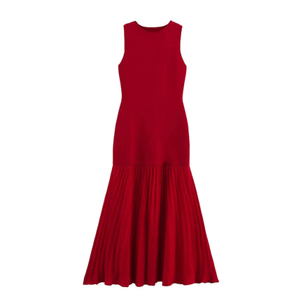 TRAF Patchwork Pleated Knitted Sleeveless Chic Dress Women by zapcart