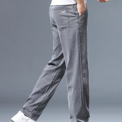 Brother Wang Men Lyocell Jeans Soft Drape Loose Straight by zapcart