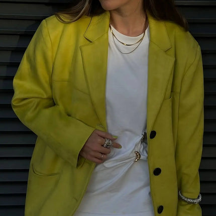Women Faux Suede Jacket Fall Winter Soft Curved Pockets by zapcart