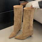 Liyke Autumn Knee High Boots Women Pointed Toe Low Heel by zapcart