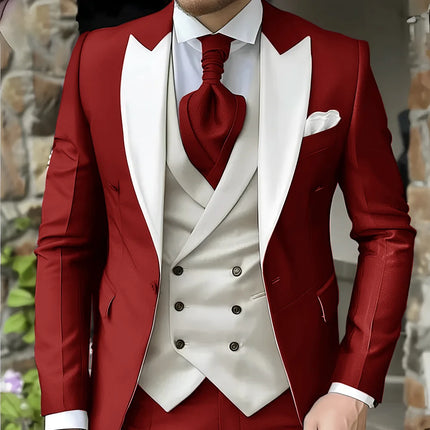 CN Jiangsu Men Slim Fit Wedding Three Piece Suit Peak Lapel by zapcart