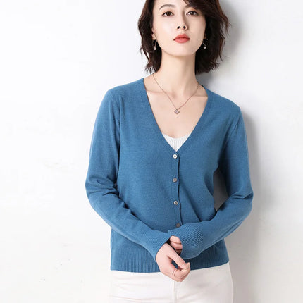 Women Cardigans 2032 Single Breasted V Neck Knit Outerwear by zapcart