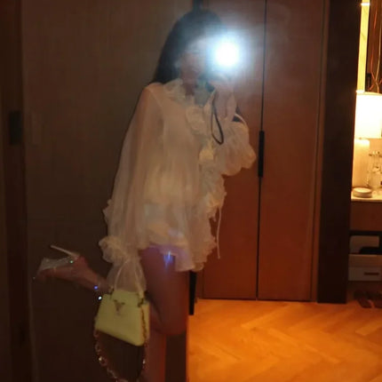 Elegant Ruffles Lace Up V Neck Mini Dress for Women by zapcart