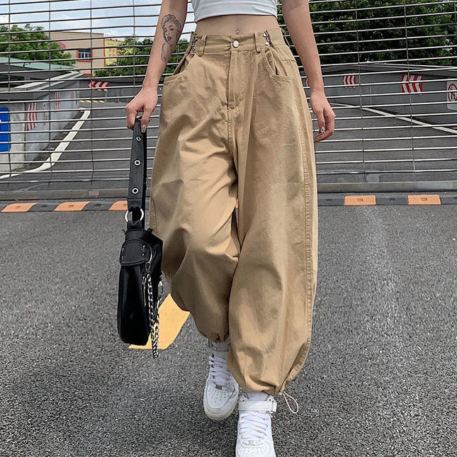 Women Cargo Pants Drawstring Pockets Loose Streetwear by zapcart
