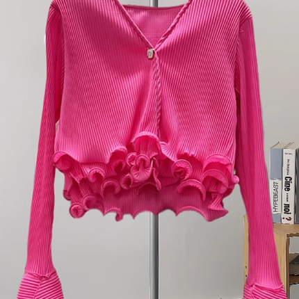TWOTWINSTYLE Slimming Ruffles Blouse Women V Neck Top by zapcart
