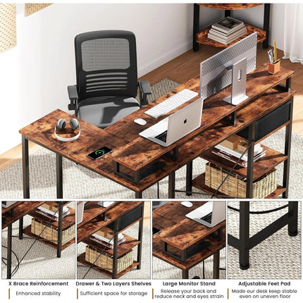L Shaped Desk With Built In Power Outlet For Home Office by zapcart
