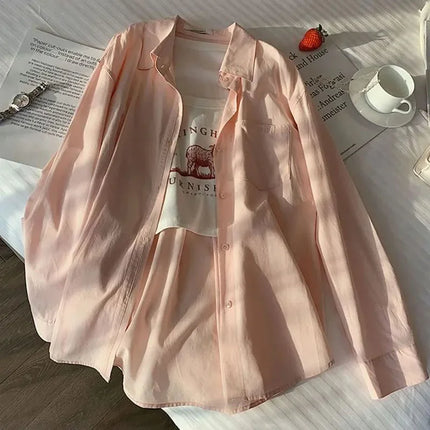 Lucyever Solid Color Long Sleeve Shirt Women SingleBreasted by zapcart