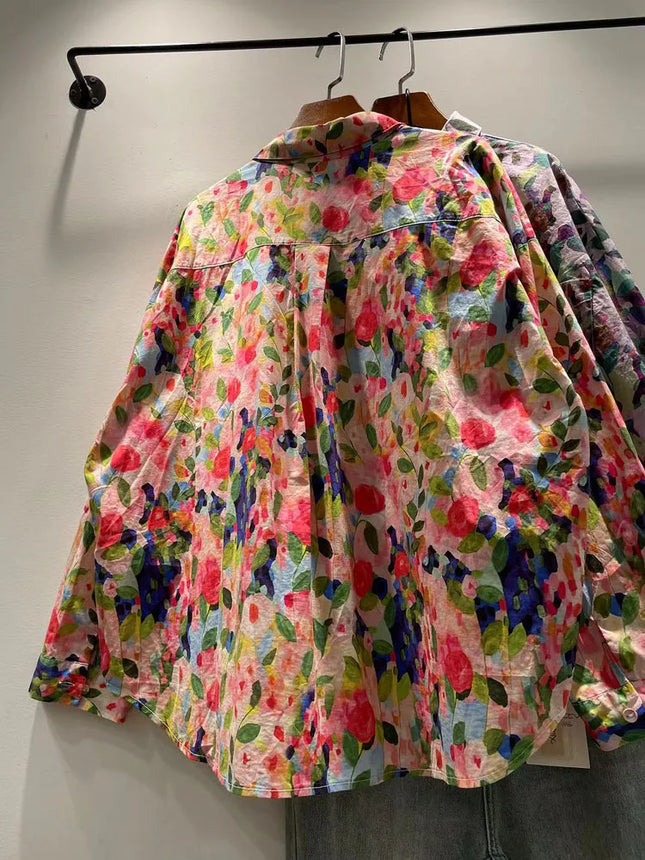 Plus Size Harajuku Rose Print Cotton Blouse For Women by zapcart