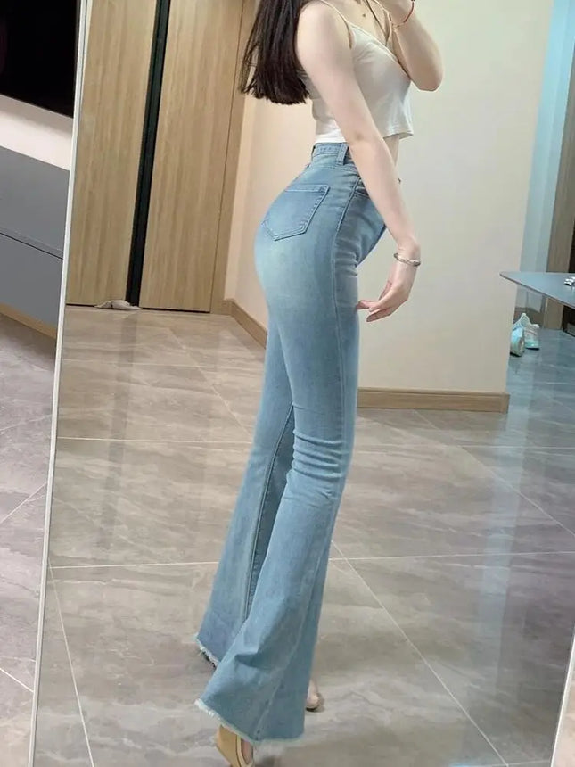 Womens High Waist Flared Jeans Slim Blue Denim Bell Bottom by zapcart