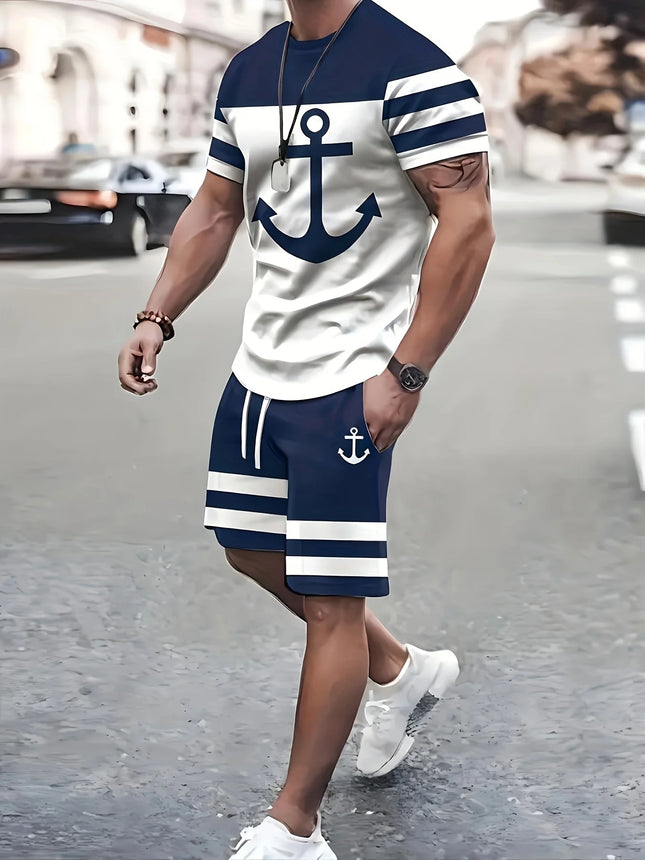 Mens Short Sets Anchor Print Two Piece Cruise Ready CN by zapcart