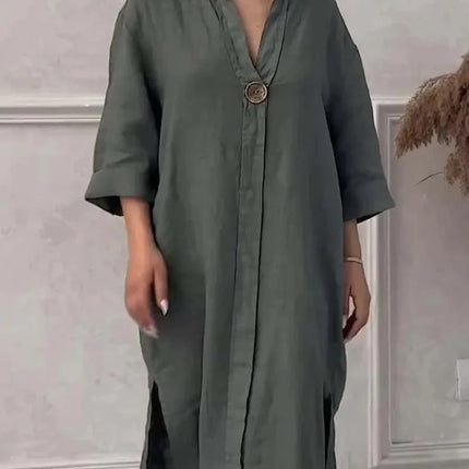 Lightweight O Neck Button Dress For Women Casual Chic Summer by zapcart