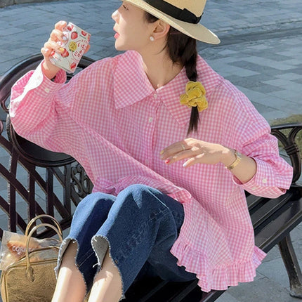 Jmprs Loose Plaid Shirt Women Relaxed Fit Casual Spring by zapcart