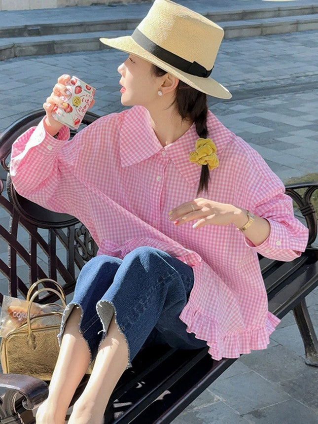 Jmprs Loose Plaid Shirt Women Relaxed Fit Casual Spring by zapcart