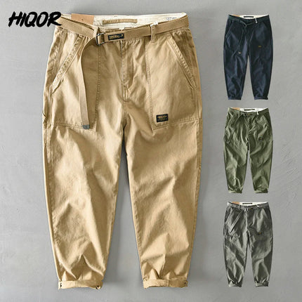 HiQORC Mens Cotton Cargo Pants Casual Loose Fit Khaki by zapcart