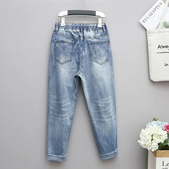 Plus Size Jeans For Women Elastic High Waist Baggy Comfort by zapcart