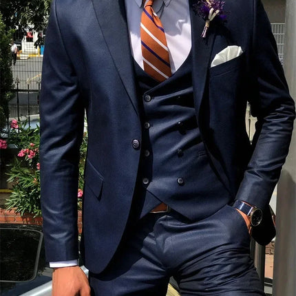 CN Jiangsu Dark Blue 3 Piece Slim Fit Suit For Men Groom by zapcart