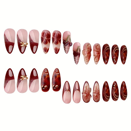 YADORNOS 24Pcs Press On Nails Almond Brown Tips Cherry Spicy by zapcart