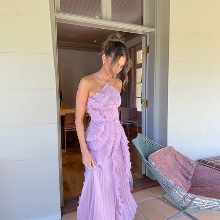 Sexy Slit A Line Prom Dress For Women Elegant Purple Gown by zapcart