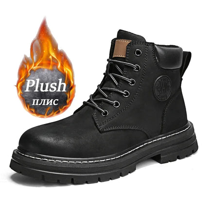 FujianChoice Men High Top Leather Boots Non Slip Outdoor by zapcart