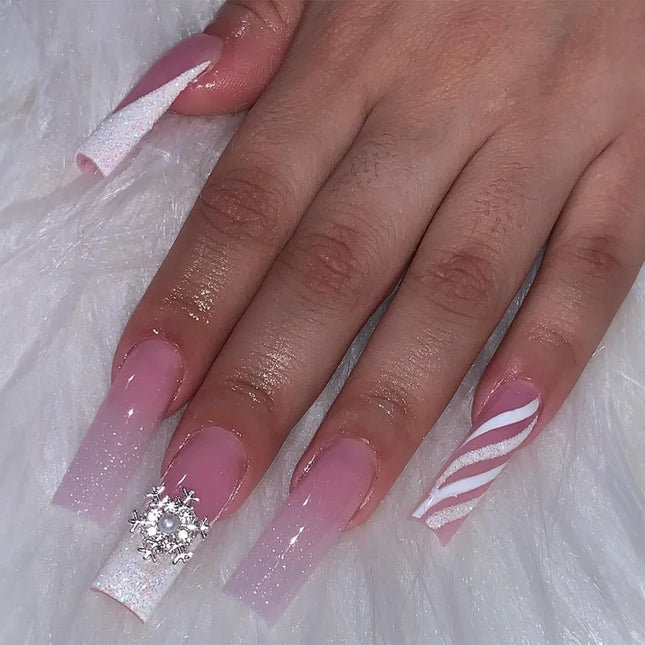 Extra Long Press On Nails Glue Included Bear Bow For Women by zapcart