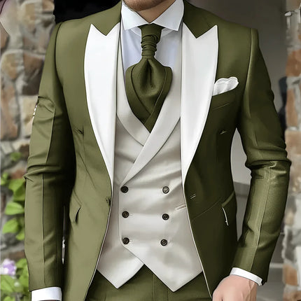 CN Jiangsu Men Slim Fit Wedding Three Piece Suit Peak Lapel by zapcart