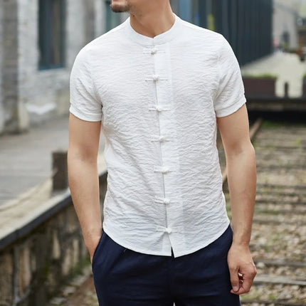 CN Anhui Cross Border Chinese Style Men's Solid Color Shirt by zapcart