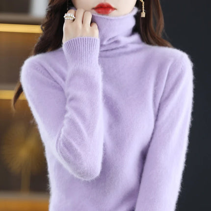 Pile Collared Mink Cashmere Turtleneck Sweater For Women by zapcart