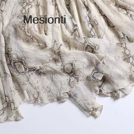 Mesionti Serpentine Print Wide Swing Skirt Women Elegant by zapcart