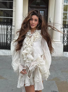 Elegant Ruffles Lace Up V Neck Mini Dress for Women by zapcart