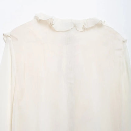 Tangada Women Ruffles Chiffon Shirt Breathable Loose Fit by zapcart