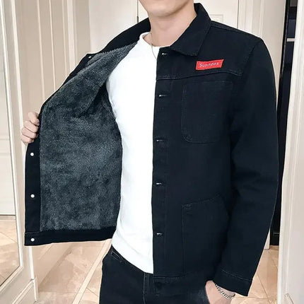 Shangkaka Men's Denim Jacket Warm Padding Winter Outerwear by zapcart