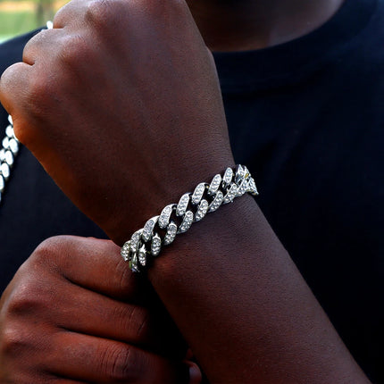 SUBOLLOWCN Iced Prong Cuban Chain Bracelet For Men Women by zapcart