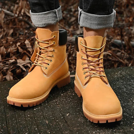 FujianChoice Men High Top Leather Boots Non Slip Outdoor by zapcart