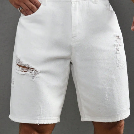 LVCCCI Denim Shorts For Men Baggy Stretch Ripped Knee by zapcart