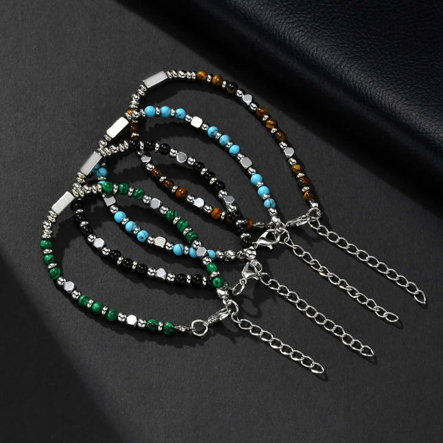 Trendy Unique Natural Stone Beaded Bracelet, Stainless Steel Chain Wristband Bracelet, Classic Tiger Eye Stone Jewelry for Men by zapcart