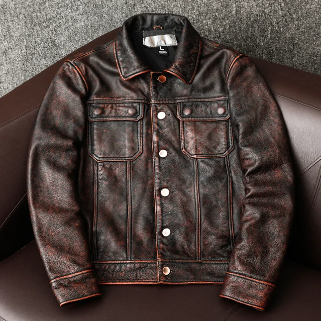 Copersian Vintage Men Leather Jacket Cowhide Distressed by zapcart
