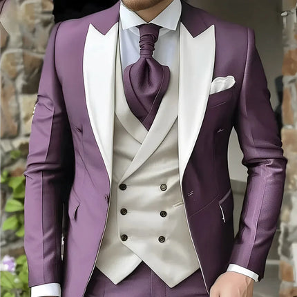 CN Jiangsu Men Slim Fit Wedding Three Piece Suit Peak Lapel by zapcart
