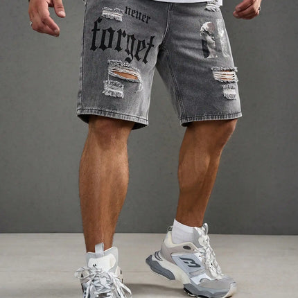 LVCCCI SCN Men Stretch Denim Shorts Baggy Cargo Ripped Knee by zapcart