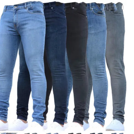 Kalenmos Men Jeans Slim Fit Mid Waist Ankle Length Denim by zapcart