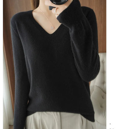 Women V Neck Knit Sweater Slim Fit Soft Knitwear Winter by zapcart