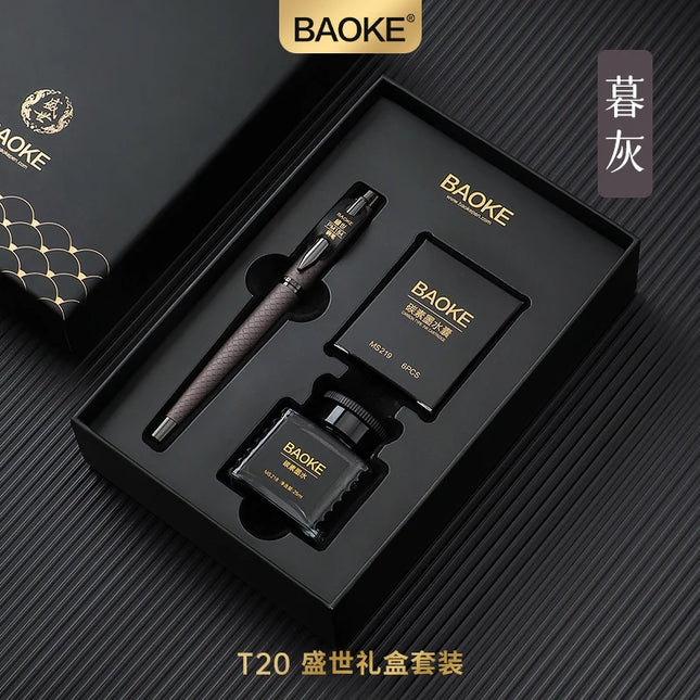 BAOKE T18/T19/T20 Black Grey Fountain Pen Gift Set, Includes Ink Bottle, 6 Cartridges, Exquisite Package, Smooth Writing Pens by zapcart