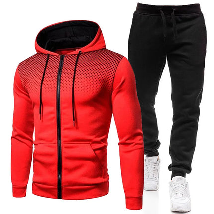 Men Fashion Print Tracksuit With Hooded Zip Sweatshirt Set by zapcart